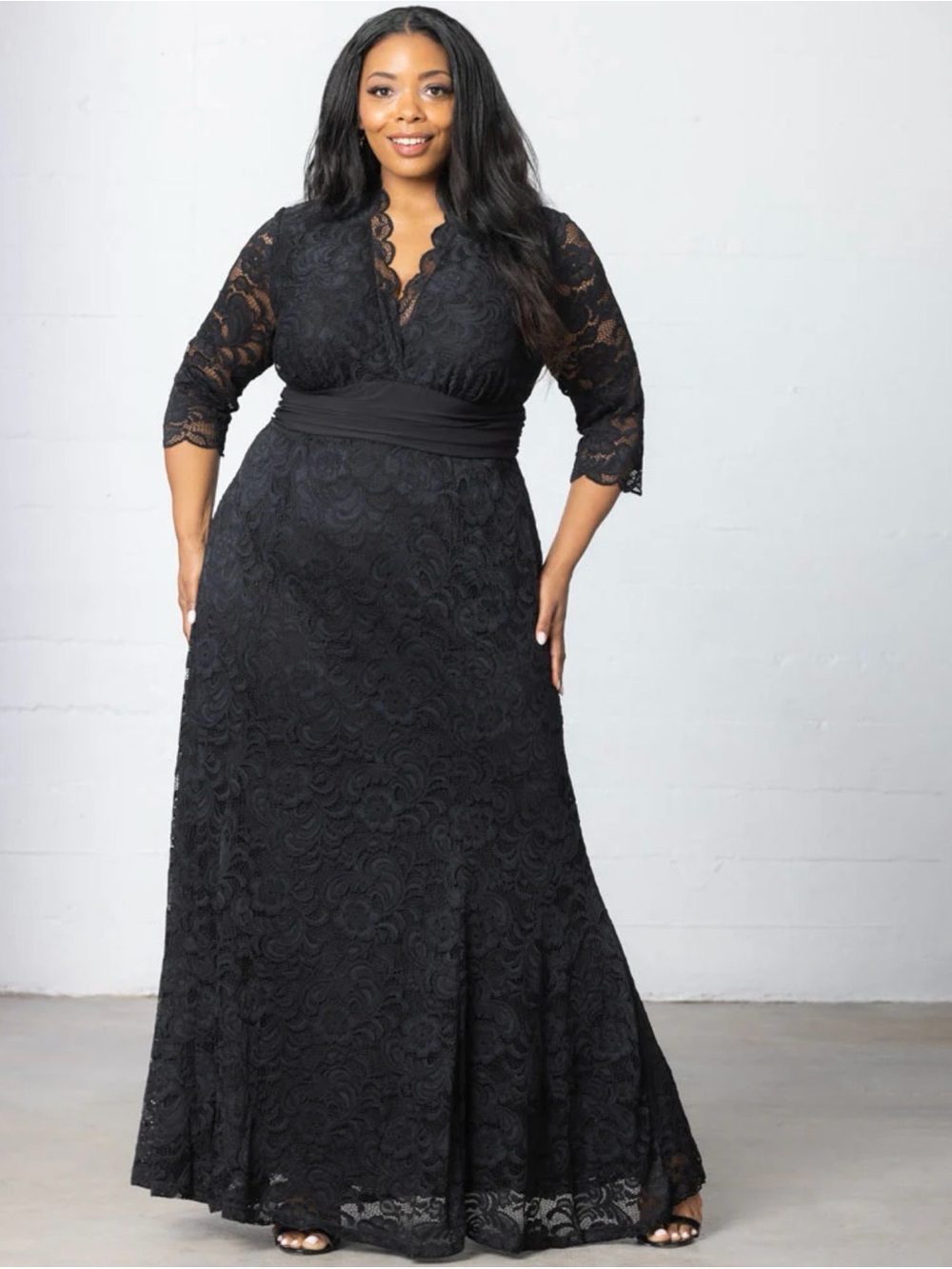 Kiyonna Black Lace V-Neck Maxi Dress
